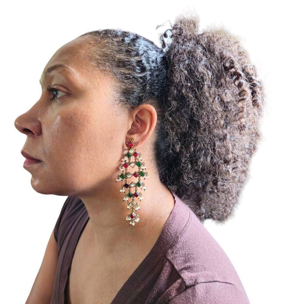 Vintage Mogul Multicolored Cabochon Faux Pearl Seed Bead Clip-On Earrings | Hand